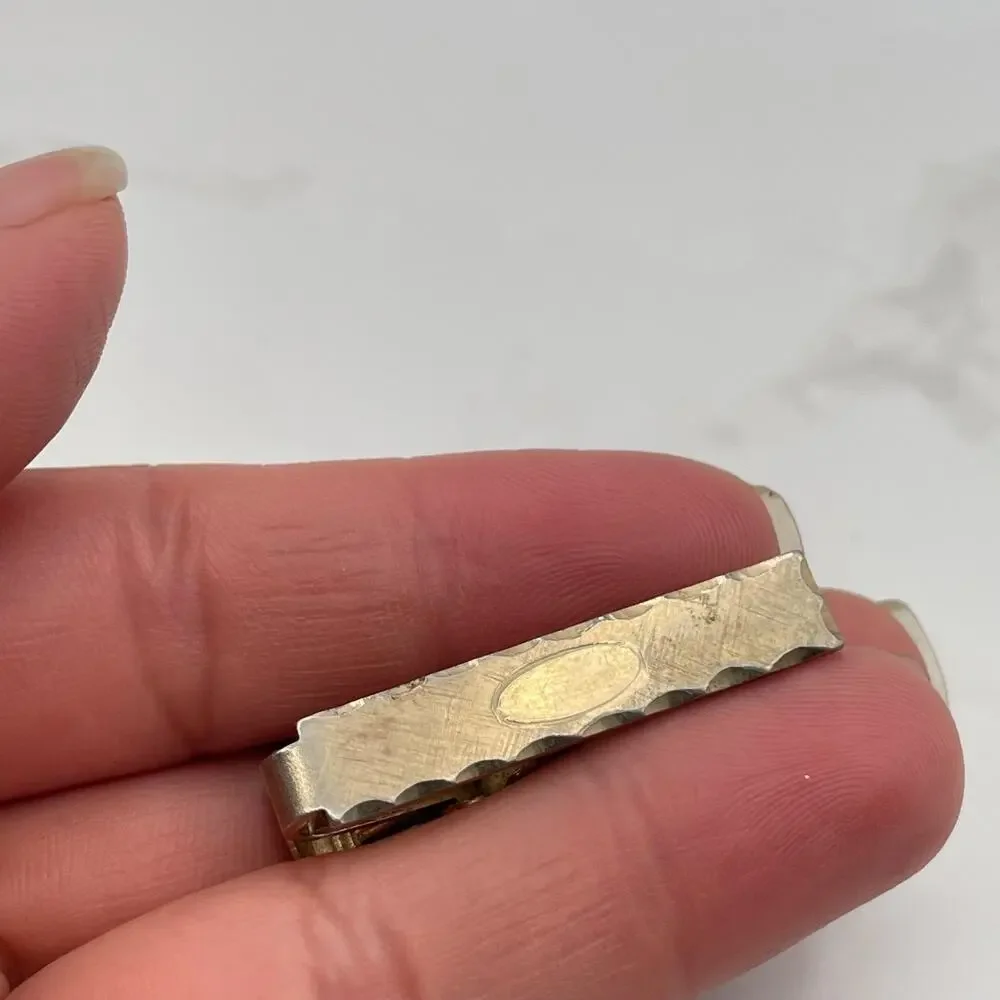 Vintage Gold Tone Tie Clip Bar Textured Hammered Engraving Space Classic Men Y2K